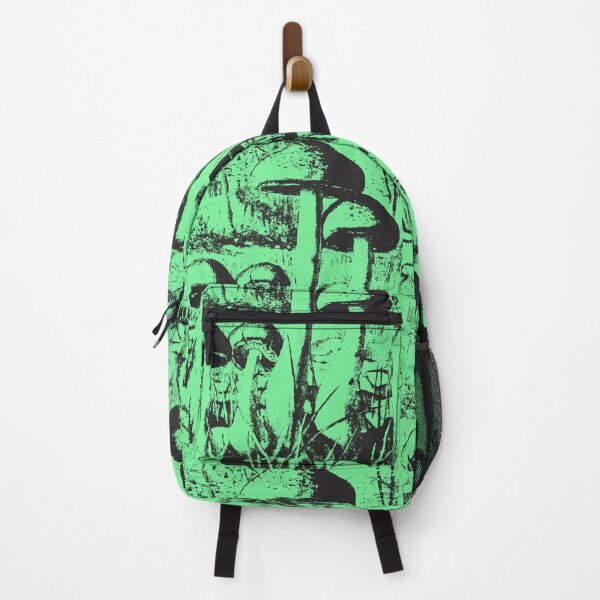Item preview, Trippy Black Mushrooms on Green Background designed and sold by DelynCreates.