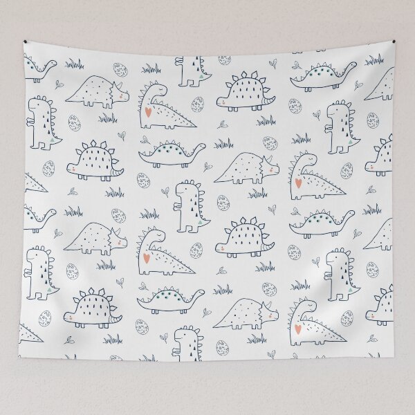 Item preview, Cute Dinosaur line art pattern (Navy Blue) designed and sold by CherieTree.