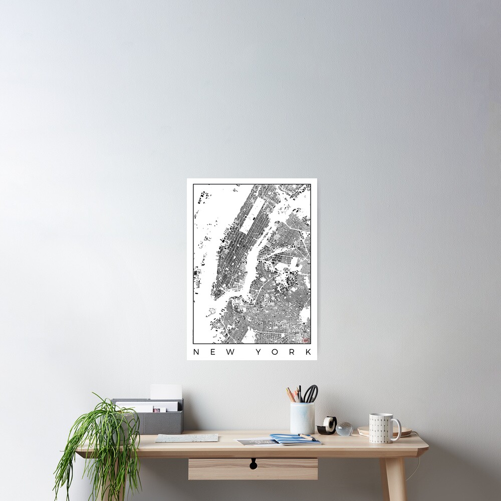 New York Map Schwarzplan Only Buildings Urban Plan Poster