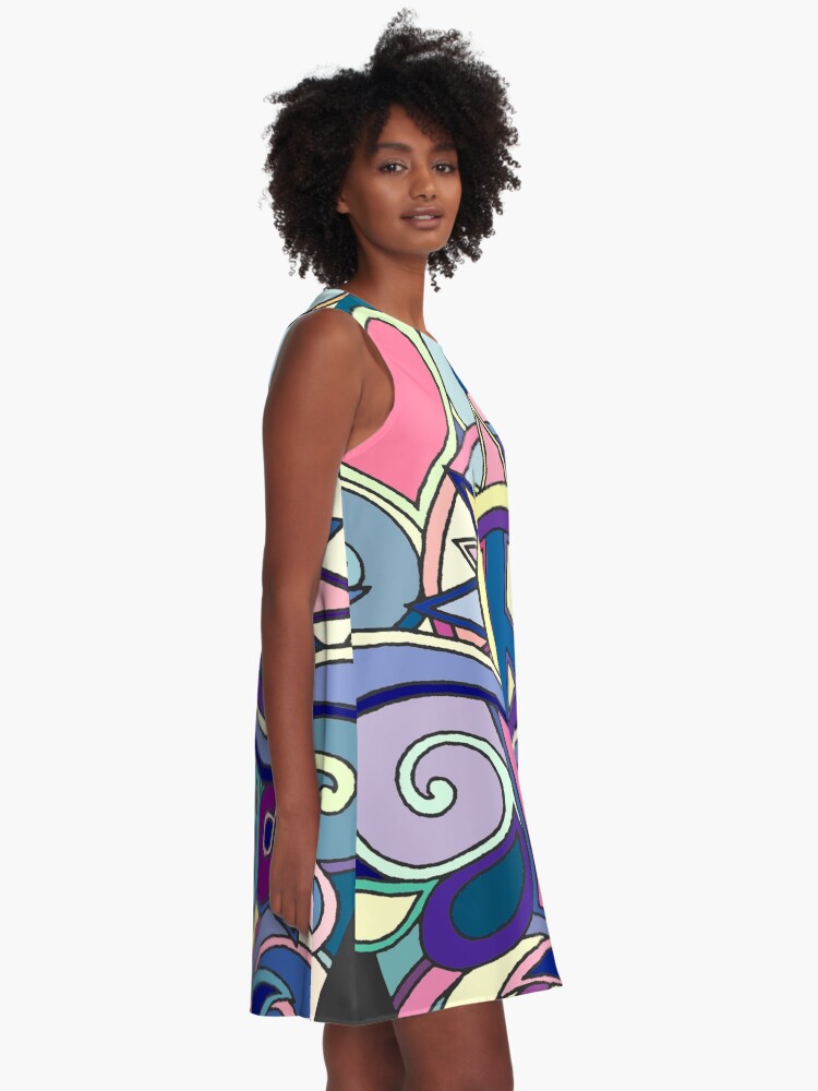 Alternate view of Psychedelic Hippy Retro Peace Art Blue A-Line Dress