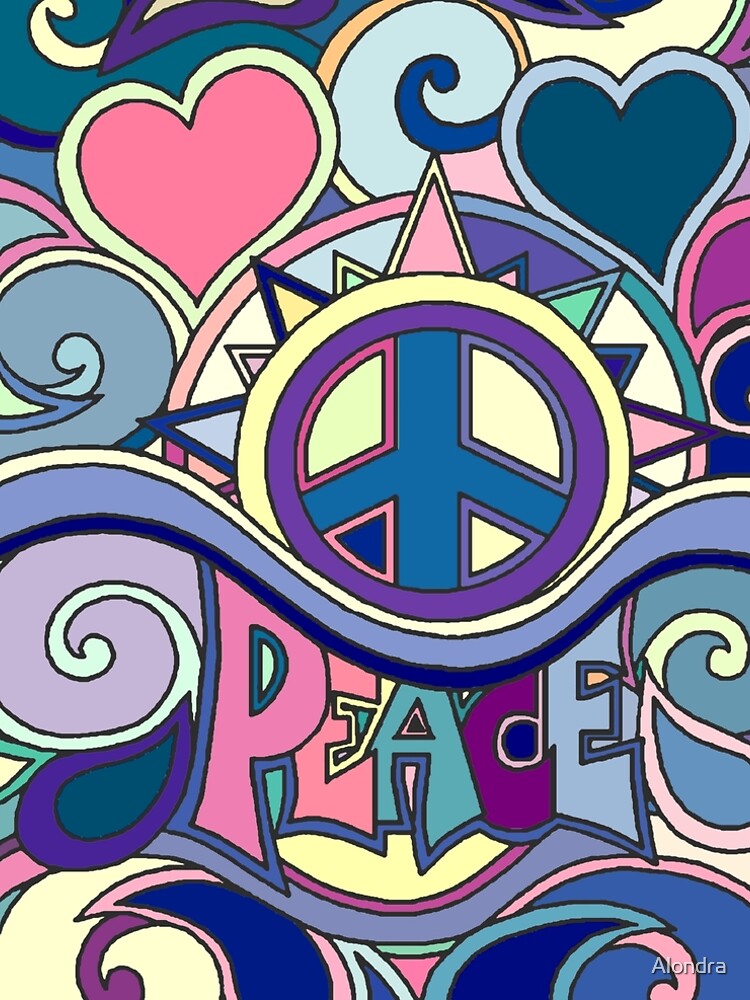 Psychedelic Hippy Retro Peace Art Blue by Alondra