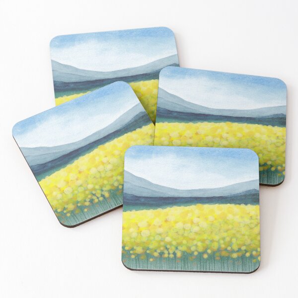 Item preview, Silhouettes of mountains and bright yellow flowers designed and sold by IrinaIkar.