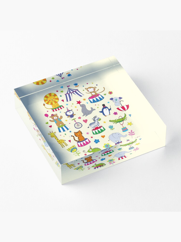 Alternate view of Circus Animal Alphabet - multicoloured on cream - Cute animal pattern by Cecca Designs Acrylic Block