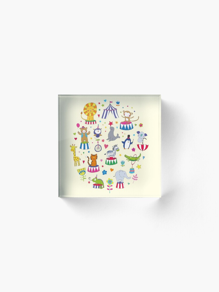 Alternate view of Circus Animal Alphabet - multicoloured on cream - Cute animal pattern by Cecca Designs Acrylic Block