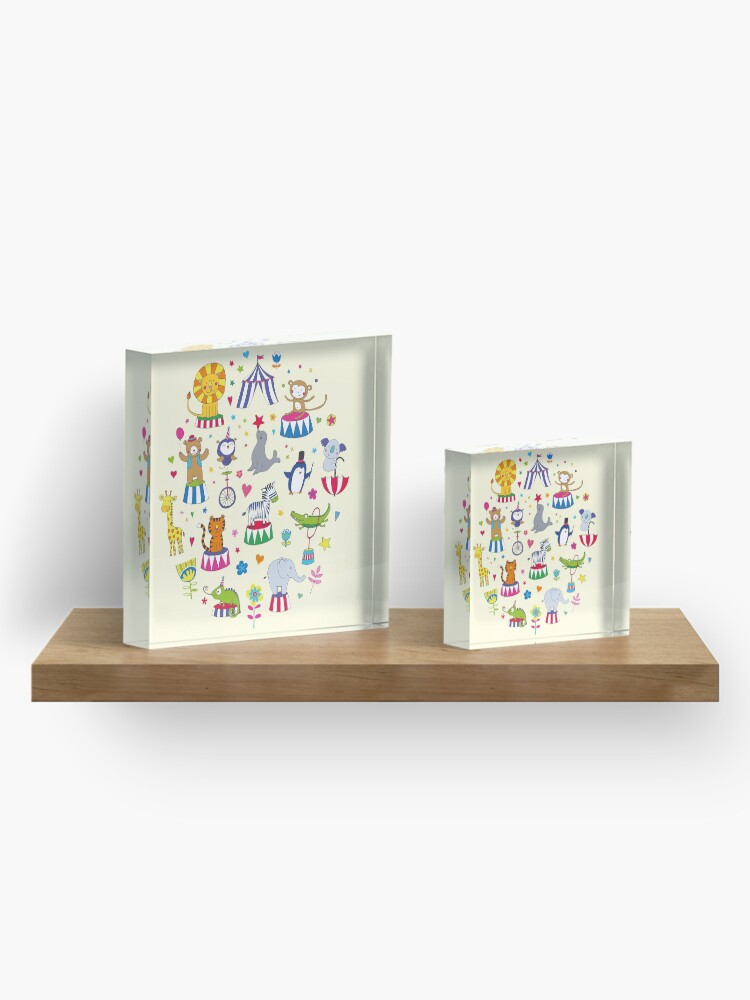 Alternate view of Circus Animal Alphabet - multicoloured on cream - Cute animal pattern by Cecca Designs Acrylic Block