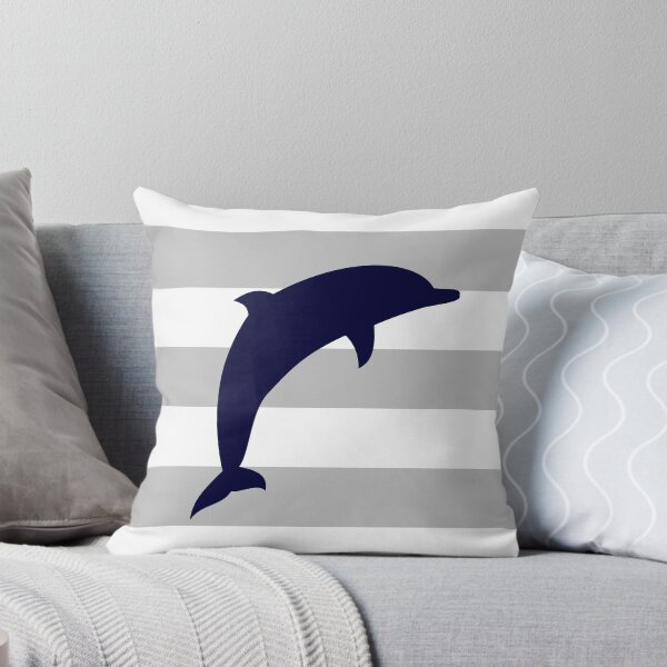 Artikel-Vorschau von Marineblauer springender Delphin auf silbergrauen Streifen, designt und verkauft von rewstudio.