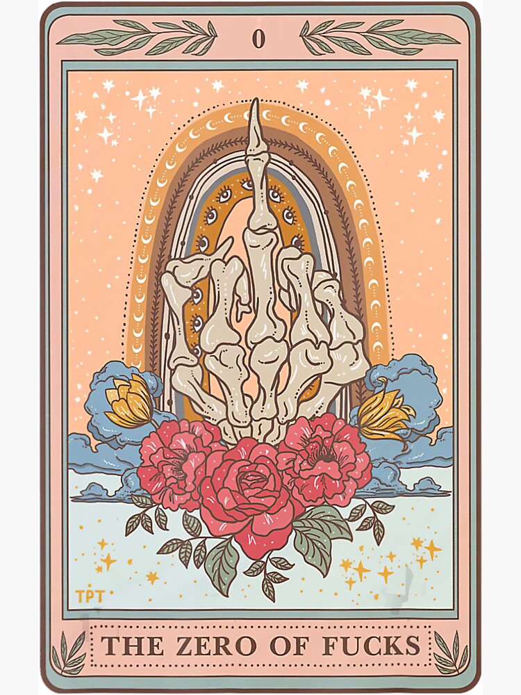 "The Zero Of Fucks Tarot Card Skeleton Swear Finger Tarot" for