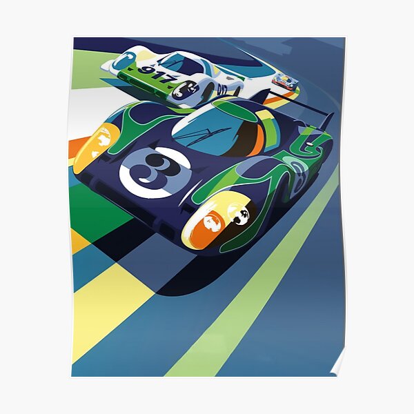 Illustration de trois voitures de course 917 - années 70 Poster