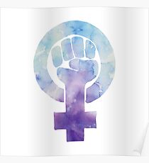 Feminist Women Power Fist Blue Watercolor Poster