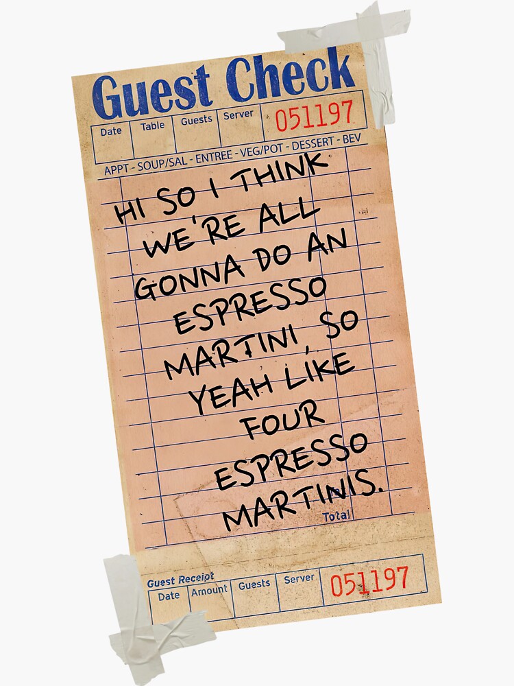 "Trendy Retro Espresso Martini Guest Check Receipt Quote Wall Art" Sticker for Sale by AlexReidd