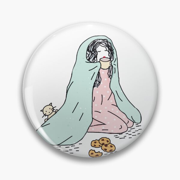 Item preview, Cute Sketch of little Girl Drinking coffee with Biscuits and Her Kitten designed and sold by MoStorish.
