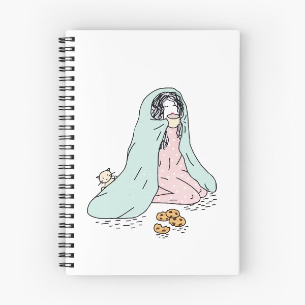 Item preview, Cute Sketch of little Girl Drinking coffee with Biscuits and Her Kitten designed and sold by MoStorish.