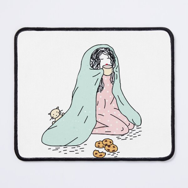 Item preview, Cute Sketch of little Girl Drinking coffee with Biscuits and Her Kitten designed and sold by MoStorish.