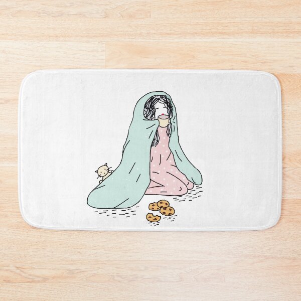Item preview, Cute Sketch of little Girl Drinking coffee with Biscuits and Her Kitten designed and sold by MoStorish.