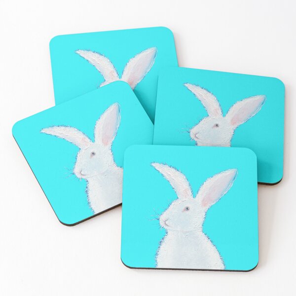 Item preview, White Easter bunny rabbit on blue designed and sold by MatsonArtDesign.