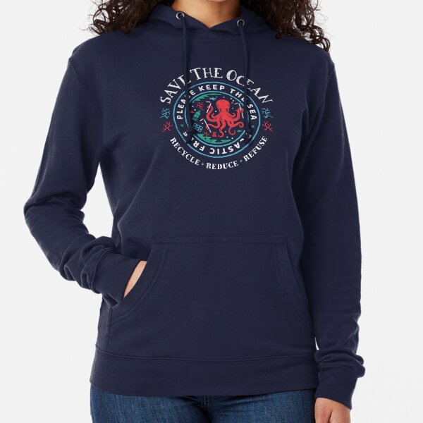 Save The Ocean - Please Keep the Sea Plastic Free - Octopus Scene Lightweight Hoodie
