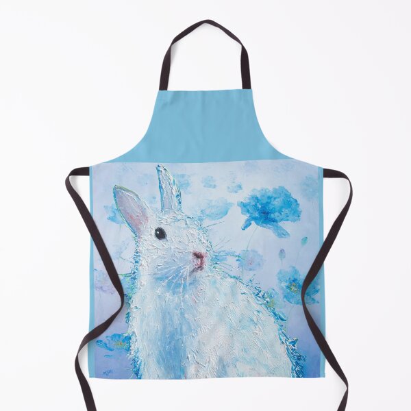 Item preview, White rabbit on blue poppies background designed and sold by MatsonArtDesign.