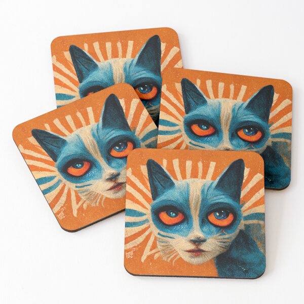 Item preview, Blue Cat Orange with Large Deep Orange Eyes Distressed Grunge designed and sold by Weirdarto.