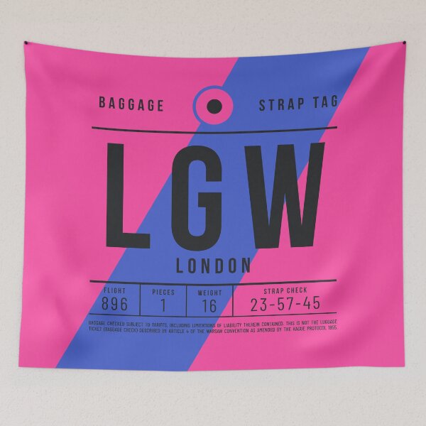 Aperçu de l'œuvre Étiquette de bagage E - LGW Londres Angleterre Royaume-Uni créée et vendue par VoodooCircus.