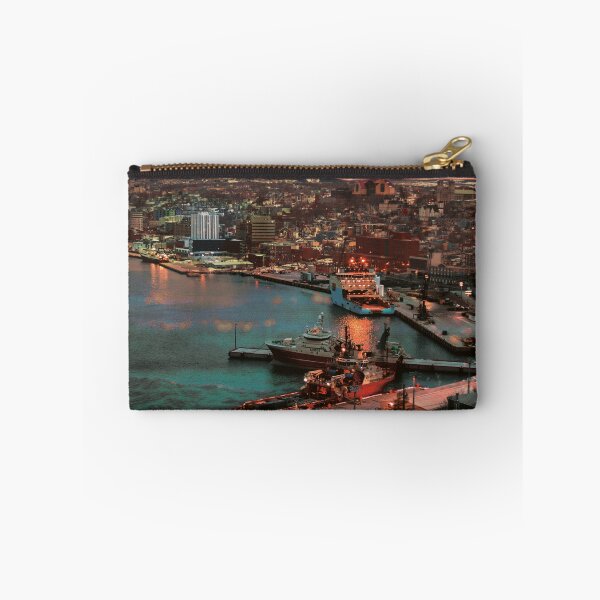 Item preview, Port with commercial ships situated in a beautiful city at night  designed and sold by moses11m.