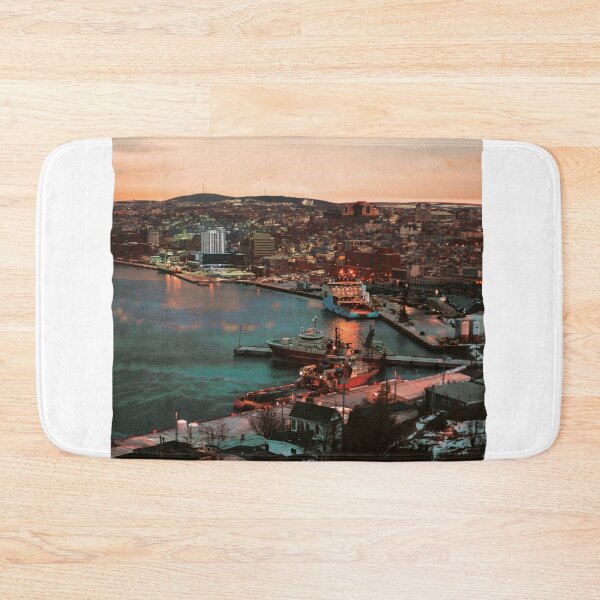 Item preview, Port with commercial ships situated in a beautiful city at night designed and sold by moses11m.