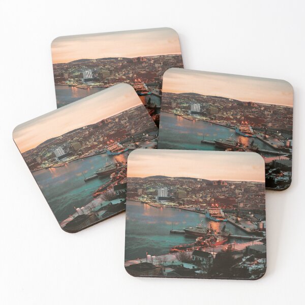 Item preview, Port with commercial ships situated in a beautiful city at night  designed and sold by moses11m.