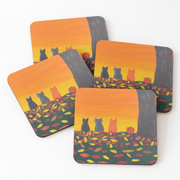 Item preview, Three cats with pumpkins and fall leaves designed and sold by catladyjoy.