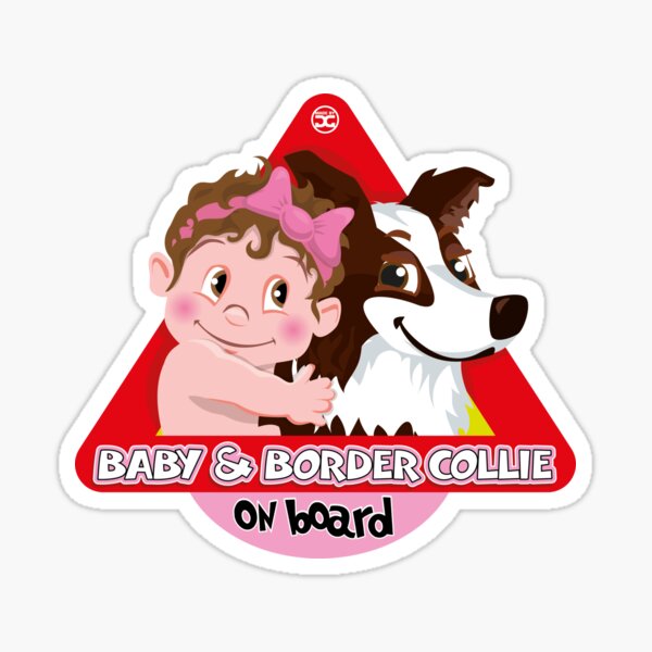 Baby & Border Collie On Board - Girl Brown Hair + Dark Brown Sticker