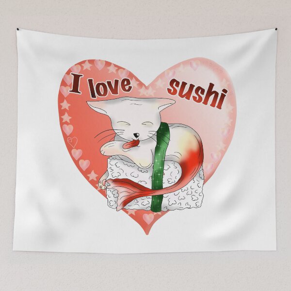 Item preview, cat sushi cute I love sushi heart designed and sold by CuisineCat.