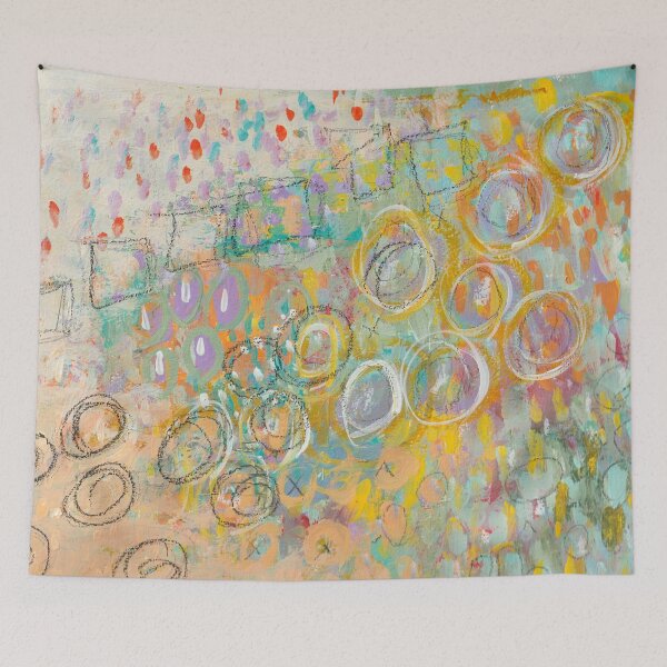 Item preview, Abstract garden painting mixed media greens  designed and sold by Undertheoaktree.