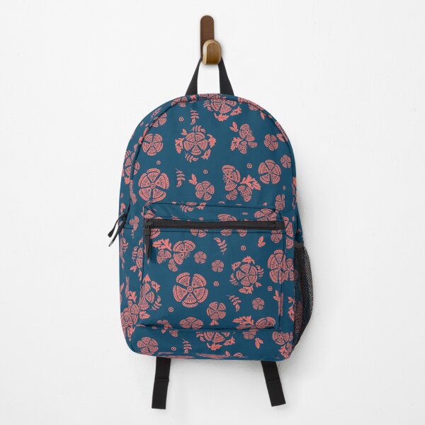 Item preview, Fun flowers and leaves in coral on deep blue. (1007) designed and sold by lcsmithdesigns.