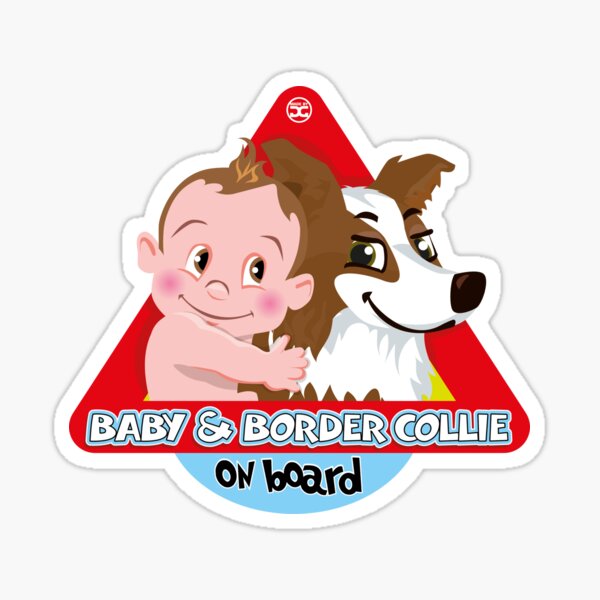 Baby & Border Collie On Board - Boy Brown Hair + Brown Sticker