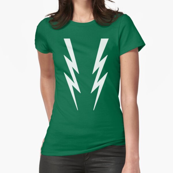 White lightening bolts on green - Boosh inspired Fitted T-Shirt