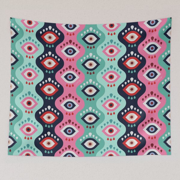 Item preview, Psychedelic Wavy Eyes – Mint & Pink designed and sold by Cat Coquillette.