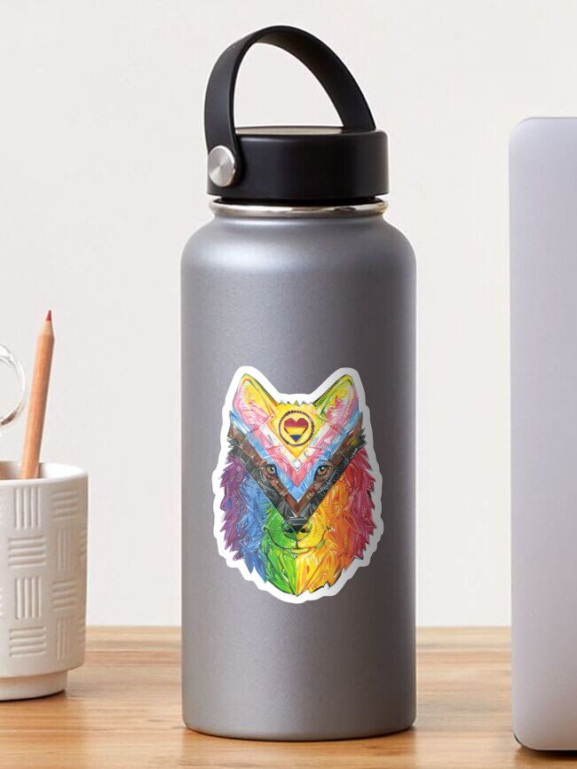 Thumbnail 1 of 3, Sticker, Progress Pride Wolf designed and sold by gwennpaints.