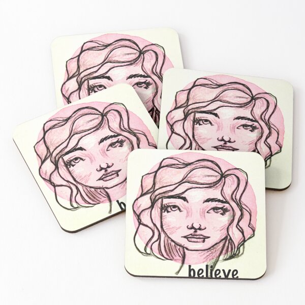 Item preview, girl sketch pink, white, believe, positive affirmation designed and sold by Undertheoaktree.