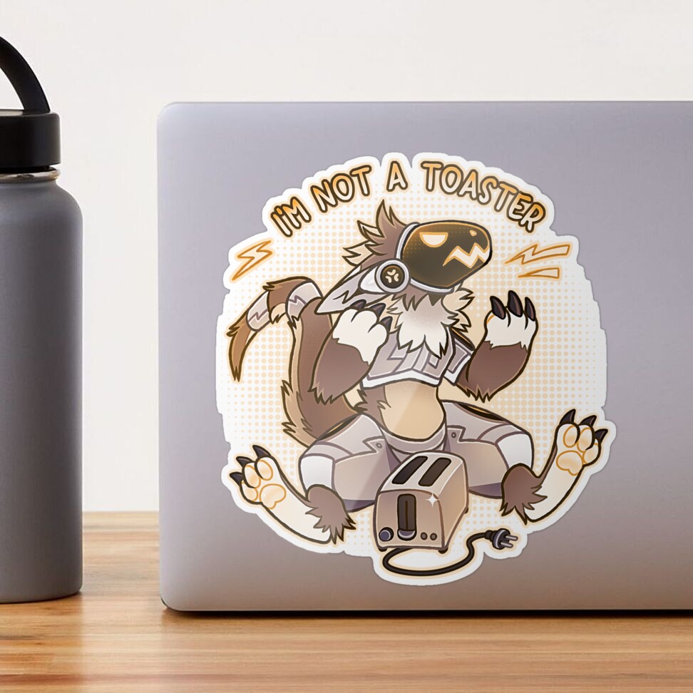 Purple Grumpy Protogen - I'm not a toaster Sticker by Mr-Lemur