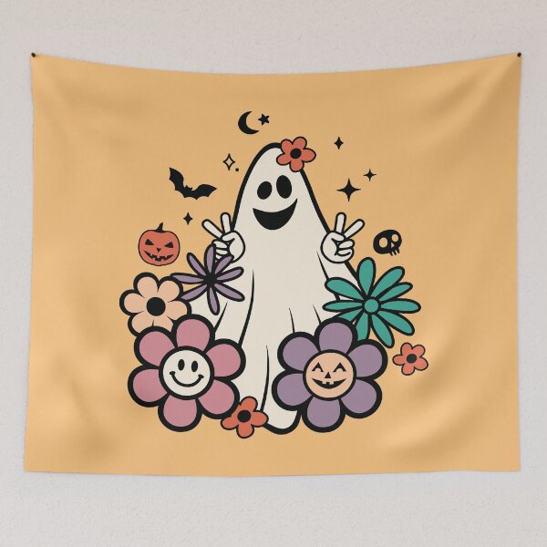 Item preview, Groovy Ghost - Retro Hippie Halloween designed and sold by DebbisPalette.