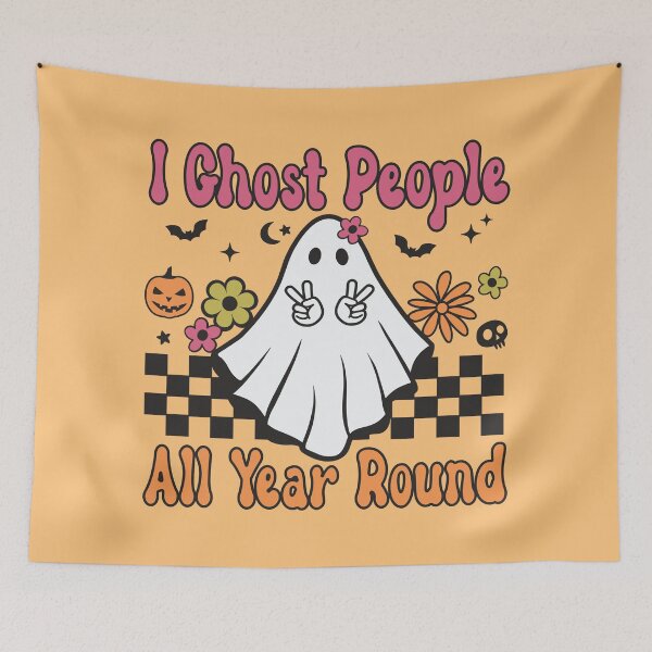 Item preview, I Ghost People All year Round - Hippie Ghost Pun designed and sold by DebbisPalette.