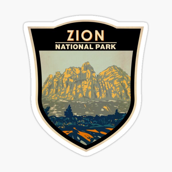 Vista previa del artículo con la obra «Emblema vintage del Parque Nacional Zion Utah Zion Canyon», diseñado y vendido por KrisSidDesigns.