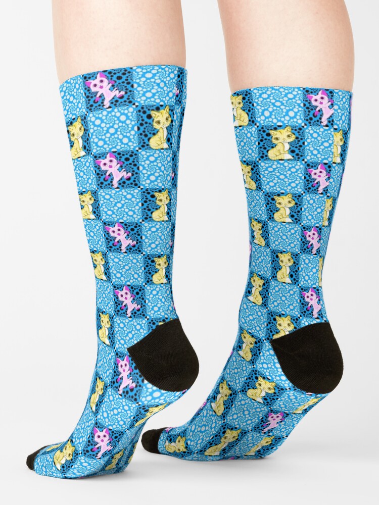 Thumbnail 4 of 5, Socks, Awesome Blue and Pink Cat Decorative Pillow | For Homes and Offices Many | Cute cats designed and sold by realtimestore.
