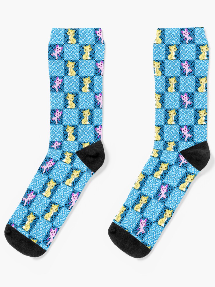 Thumbnail 1 of 5, Socks, Awesome Blue and Pink Cat Decorative Pillow | For Homes and Offices Many | Cute cats designed and sold by realtimestore.