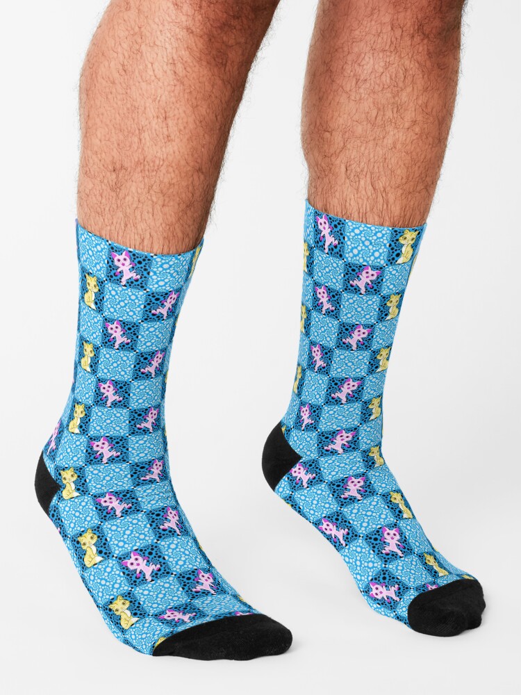 Thumbnail 3 of 5, Socks, Awesome Blue and Pink Cat Decorative Pillow | For Homes and Offices Many | Cute cats designed and sold by realtimestore.