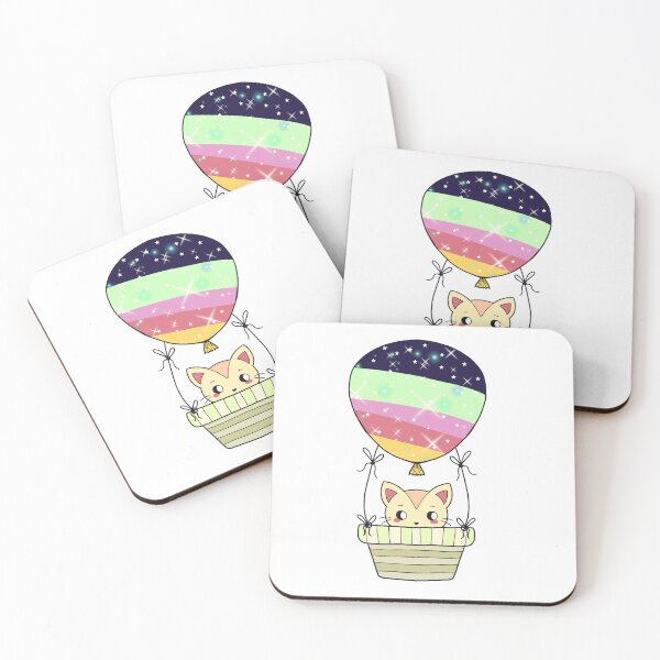 Item preview, Cute Kitty Hot-Air Rainbow Balloon Doodle designed and sold by Missing In Art.