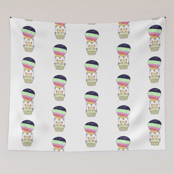 Item preview, Cute Kitty Hot-Air Rainbow Balloon Doodle designed and sold by Missing In Art.