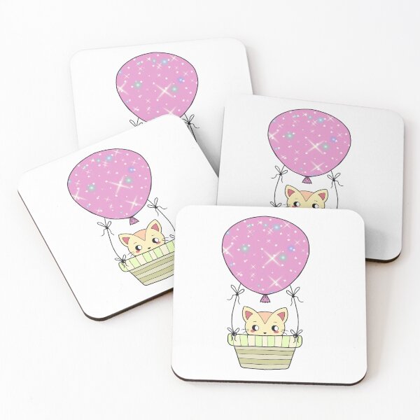 Item preview, Cute Kitty Hot-Air Pink Balloon Doodle designed and sold by Missing In Art.