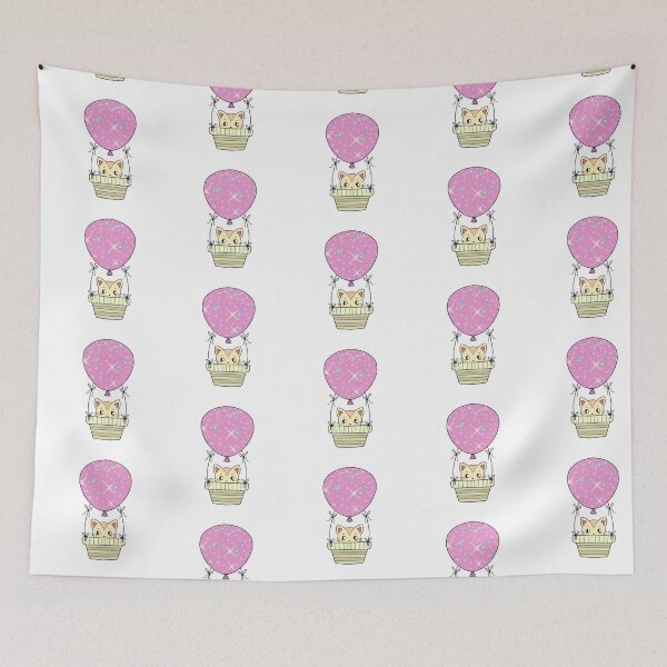 Item preview, Cute Kitty Hot-Air Pink Balloon Doodle designed and sold by Missing In Art.
