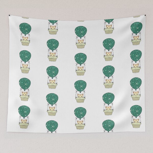 Item preview, Cute Kitty Hot-Air Green Balloon Doodle designed and sold by Missing In Art.