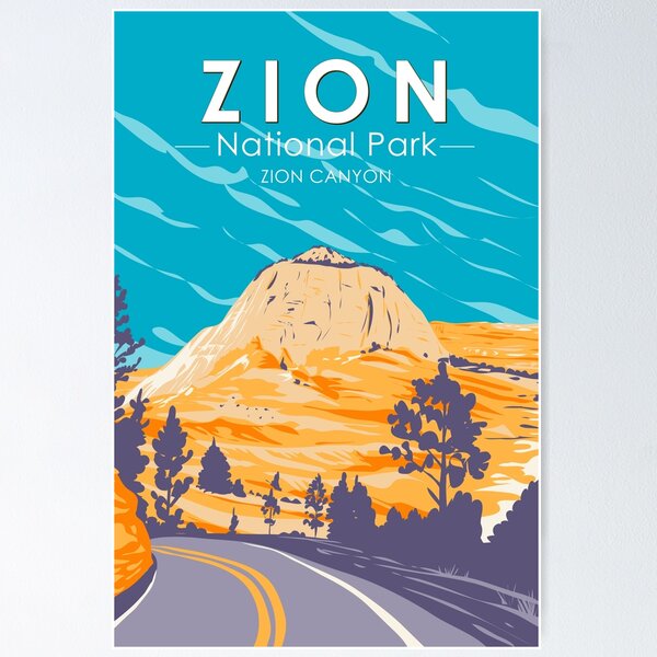 Vista previa del artículo con la obra «Parque Nacional Zion Utah Zion Canyon Road Vintage», diseñado y vendido por KrisSidDesigns.