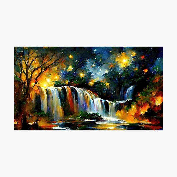 Vivid Waterfall Landscape with a Starry Sky Photographic Print